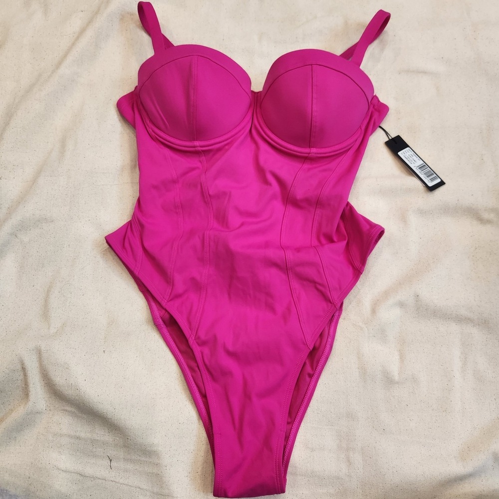 New TA3 Pink Pushy Hi Cut XL Reg Long B / C One Piece Swimsuit sculpt Corset